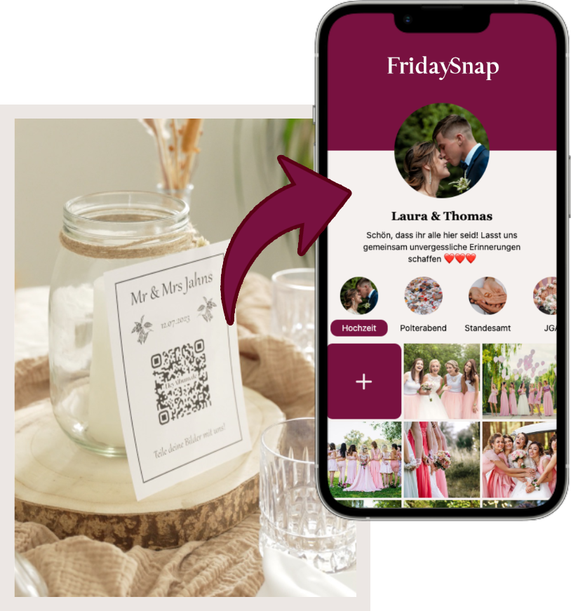 QR-Code der auf Screenshot der Hochzeit Foto-App Galerie zeigt